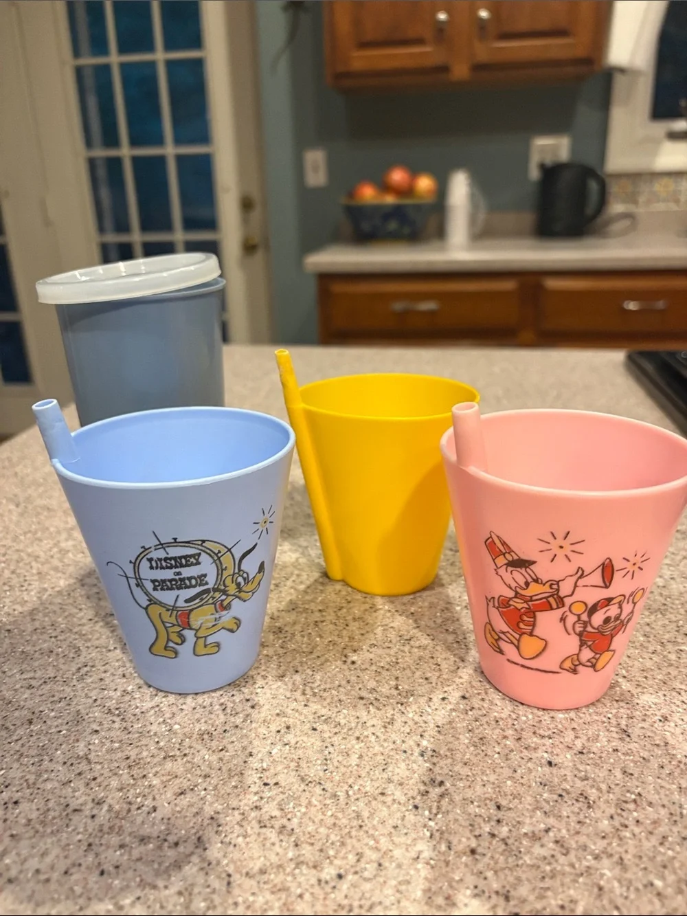 Vintage 1970s Disney Parade Plastic Cups - Blue & Pink w design